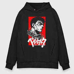 Толстовка оверсайз мужская Берсерк на красном, цвет: черный