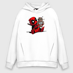 Толстовка оверсайз мужская Дэдпул с куклой вуду, цвет: белый