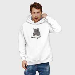 Толстовка оверсайз мужская Психолог серый кот, цвет: белый — фото 2