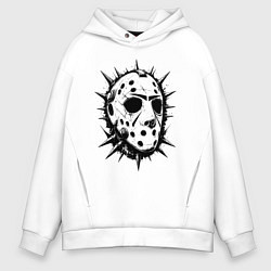 Толстовка оверсайз мужская Шипастая хоккейная маска, цвет: белый