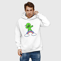 Толстовка оверсайз мужская Пришелец на радуге, цвет: белый — фото 2