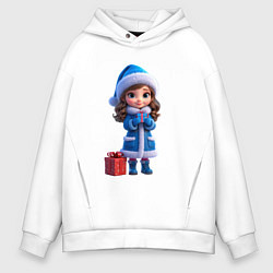 Толстовка оверсайз мужская Снегурочка с подарком, цвет: белый