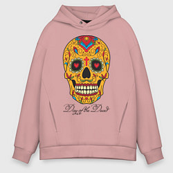 Толстовка оверсайз мужская Мексиканский череп, цвет: пыльно-розовый