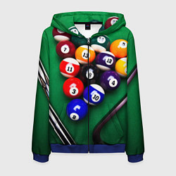 Толстовка 3D на молнии мужская Бильярд, цвет: 3D-синий