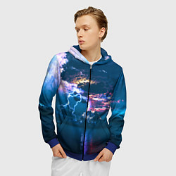Толстовка 3D на молнии мужская Извержение вулкана, цвет: 3D-синий — фото 2