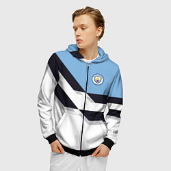 Толстовка 3D на молнии мужская Manchester City FC: White style, цвет: 3D-черный — фото 2