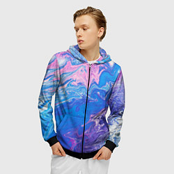 Толстовка 3D на молнии мужская Tie-Dye Blue & Violet, цвет: 3D-черный — фото 2