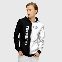Толстовка 3D на молнии мужская Subaru B&W, цвет: 3D-черный — фото 2