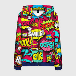 Толстовка 3D на молнии мужская Слова из комиксов, цвет: 3D-синий