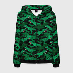 Мужская толстовка на молнии Зелёные тираннозавры - камуфляж