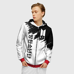 Толстовка 3D на молнии мужская BTS: White & Black, цвет: 3D-красный — фото 2