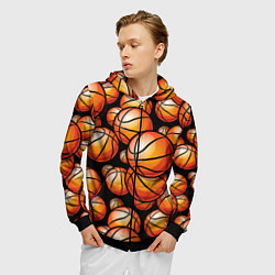 Толстовка 3D на молнии мужская Баскетбольные яркие мячи, цвет: 3D-черный — фото 2