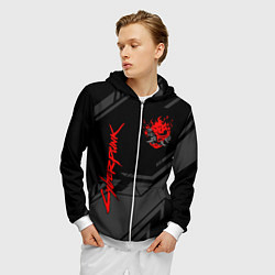 Толстовка 3D на молнии мужская Cyberpunk 2077: Grey Samurai, цвет: 3D-белый — фото 2