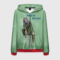 Толстовка 3D на молнии мужская Billie Eilish: Green Motive, цвет: 3D-красный