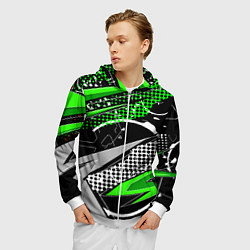 Толстовка 3D на молнии мужская Black and green corners, цвет: 3D-белый — фото 2