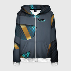 Толстовка 3D на молнии мужская Mass Effect N7, цвет: 3D-белый