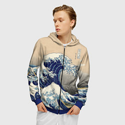Толстовка 3D на молнии мужская Kanagawa Wave Art, цвет: 3D-синий — фото 2