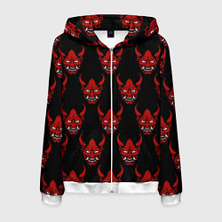 Толстовка 3D на молнии мужская Маски Они, цвет: 3D-белый