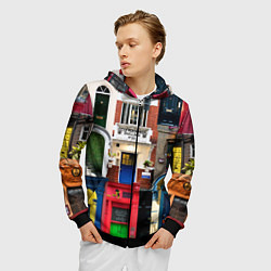 Толстовка 3D на молнии мужская London doors цифровой коллаж, цвет: 3D-черный — фото 2