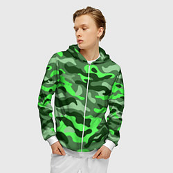 Толстовка 3D на молнии мужская CAMOUFLAGE GREEN, цвет: 3D-белый — фото 2