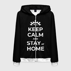 Толстовка 3D на молнии мужская Keep calm and stay at home, цвет: 3D-белый