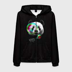 Толстовка 3D на молнии мужская Панда и мыльный пузырь, цвет: 3D-черный