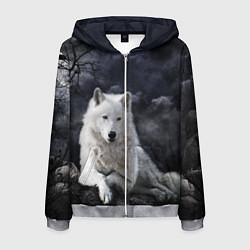 Толстовка 3D на молнии мужская БЕЛЫЙ ВОЛК D, цвет: 3D-меланж