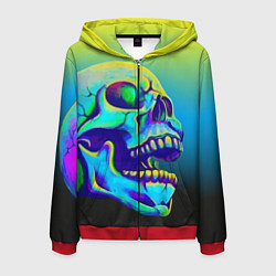 Толстовка 3D на молнии мужская Neon skull, цвет: 3D-красный