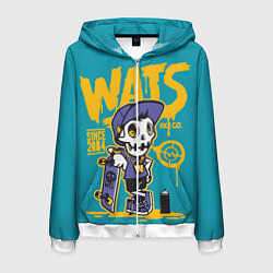 Толстовка 3D на молнии мужская Граффити Wats череп в кепке, цвет: 3D-белый