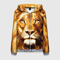 Толстовка 3D на молнии мужская Взгляд льва, цвет: 3D-меланж