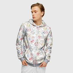 Толстовка 3D на молнии мужская Штампы мира, цвет: 3D-меланж — фото 2