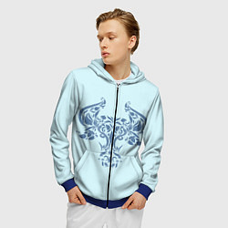 Толстовка 3D на молнии мужская Бык узорный, цвет: 3D-синий — фото 2
