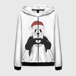 Толстовка 3D на молнии мужская Панда Клаус, цвет: 3D-черный