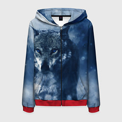 Толстовка 3D на молнии мужская Красивый волк, цвет: 3D-красный