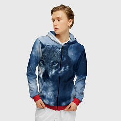 Толстовка 3D на молнии мужская Красивый волк, цвет: 3D-красный — фото 2