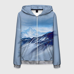 Толстовка 3D на молнии мужская Серо-голубые горы, цвет: 3D-меланж