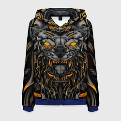 Толстовка 3D на молнии мужская Хищный лев киборг, цвет: 3D-синий