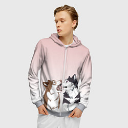 Толстовка 3D на молнии мужская Хаски играют, цвет: 3D-меланж — фото 2