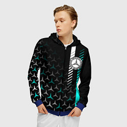 Толстовка 3D на молнии мужская МЕРСЕДЕС AQUA BLACK GRADIENT, цвет: 3D-синий — фото 2