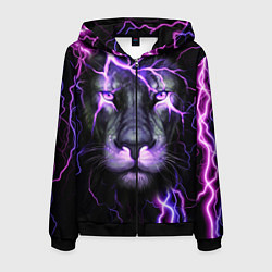 Толстовка 3D на молнии мужская НЕОНОВЫЙ ЛЕВ NEON LION, цвет: 3D-черный