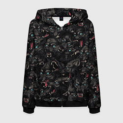 Толстовка 3D на молнии мужская Волки Wolwes, цвет: 3D-черный