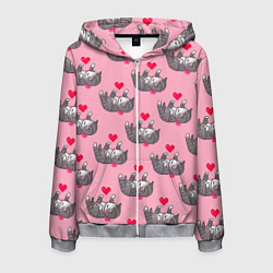 Толстовка 3D на молнии мужская Пиксельные котики, цвет: 3D-меланж