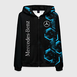 Толстовка 3D на молнии мужская Mercedes Мерседес Неон, цвет: 3D-черный