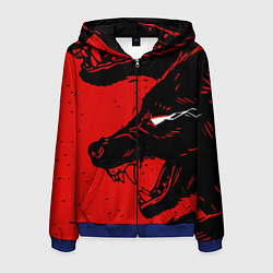 Толстовка 3D на молнии мужская Красный волк 3D, цвет: 3D-синий