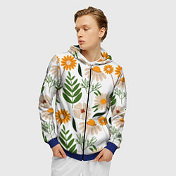 Толстовка 3D на молнии мужская Цветы и листья, цвет: 3D-синий — фото 2