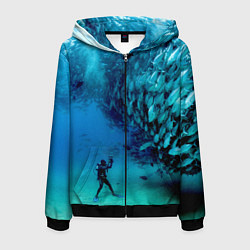 Толстовка 3D на молнии мужская Фото дайвинг, цвет: 3D-черный