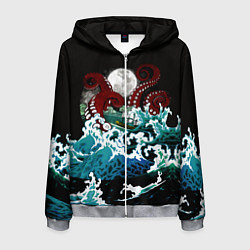 Толстовка 3D на молнии мужская Корабль на Волнах Кракен, цвет: 3D-меланж