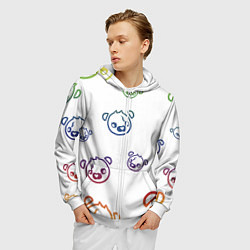 Толстовка 3D на молнии мужская White Colorful Bear, цвет: 3D-белый — фото 2