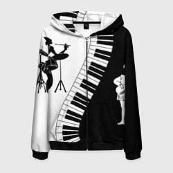 Толстовка 3D на молнии мужская Черно Белое пианино, цвет: 3D-черный