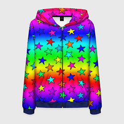 Толстовка 3D на молнии мужская Радужные звезды, цвет: 3D-синий
